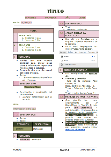 NOTES TEMPLATE "BOTANY" | ENG/ESP